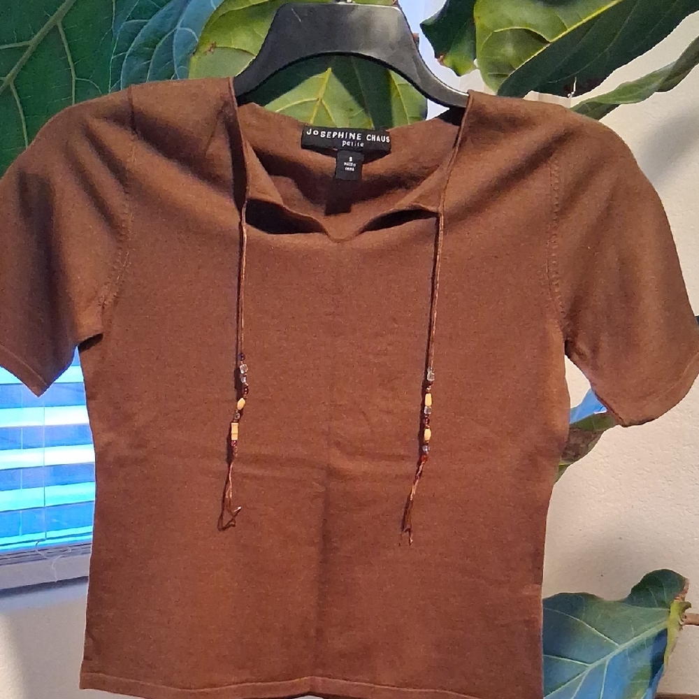 Josephine Chaus Chocolate Brown Short Sleeve Top